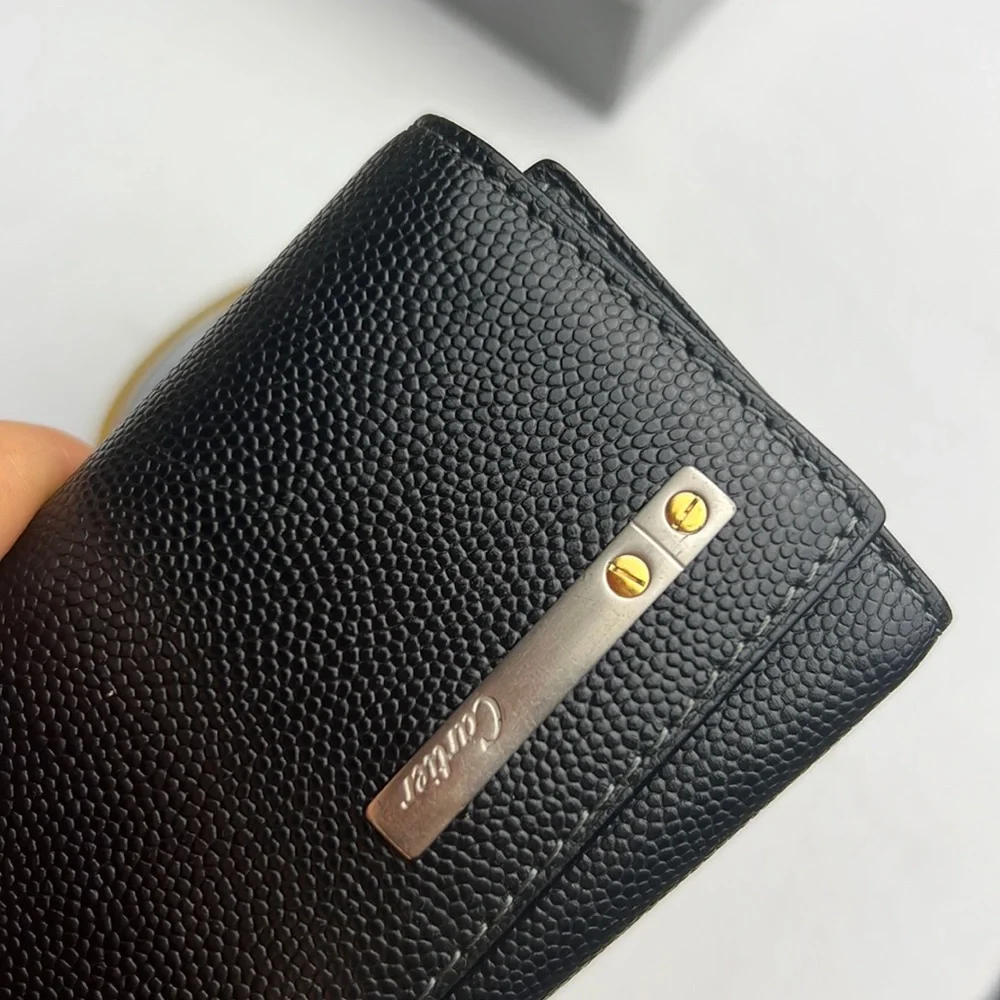 Auth. Cartier Santos Leather 4 Ring Key Case Black Logo Unisex Vintage